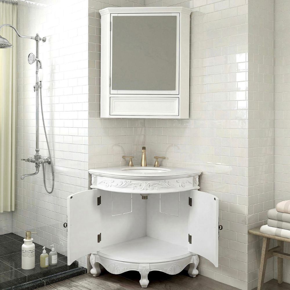 24 Inch Classic Style White Bayview Corner Bathroom Sink Vanity