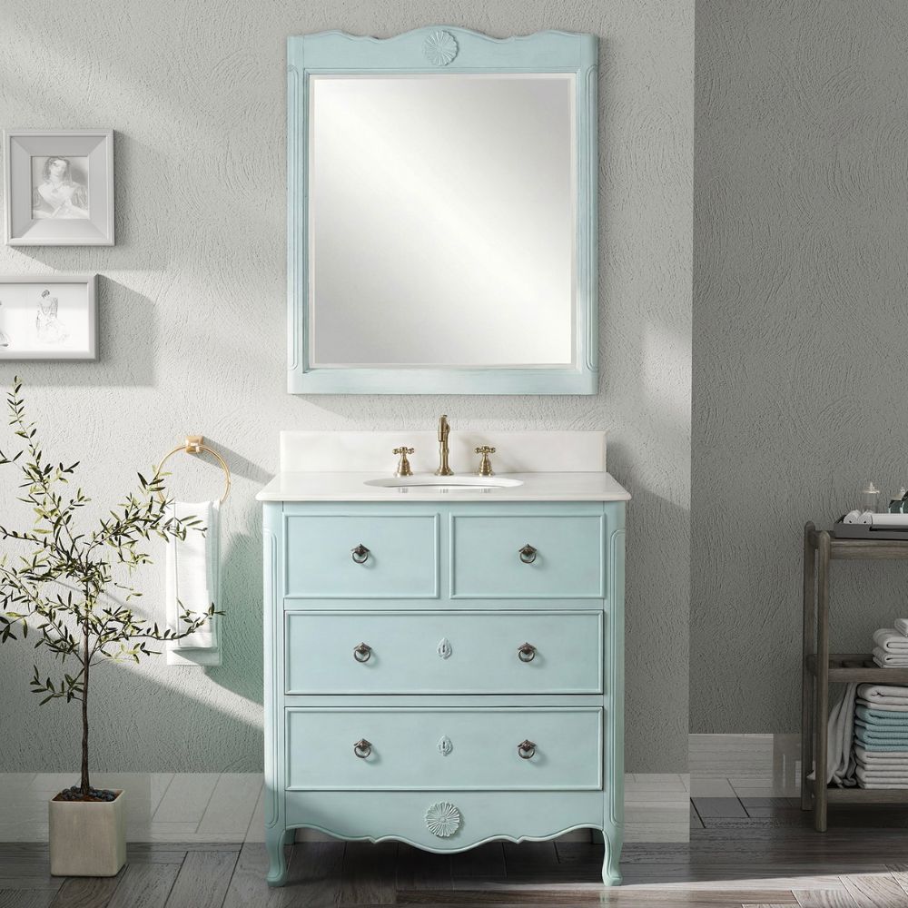 34 Inch Distressed Light Blue Daleville Cottage Style Bathroom Sink Vanity