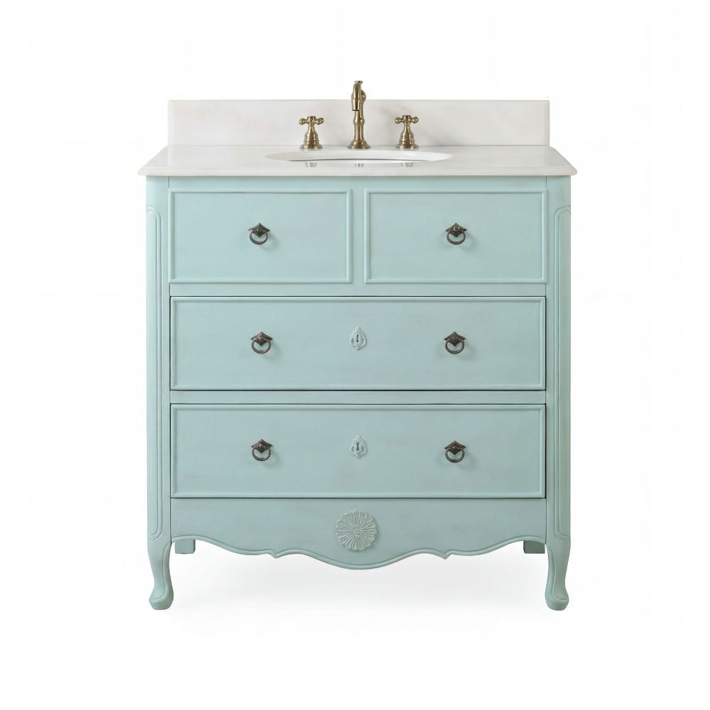 34 Inch Distressed Light Blue Daleville Cottage Style Bathroom Sink Vanity