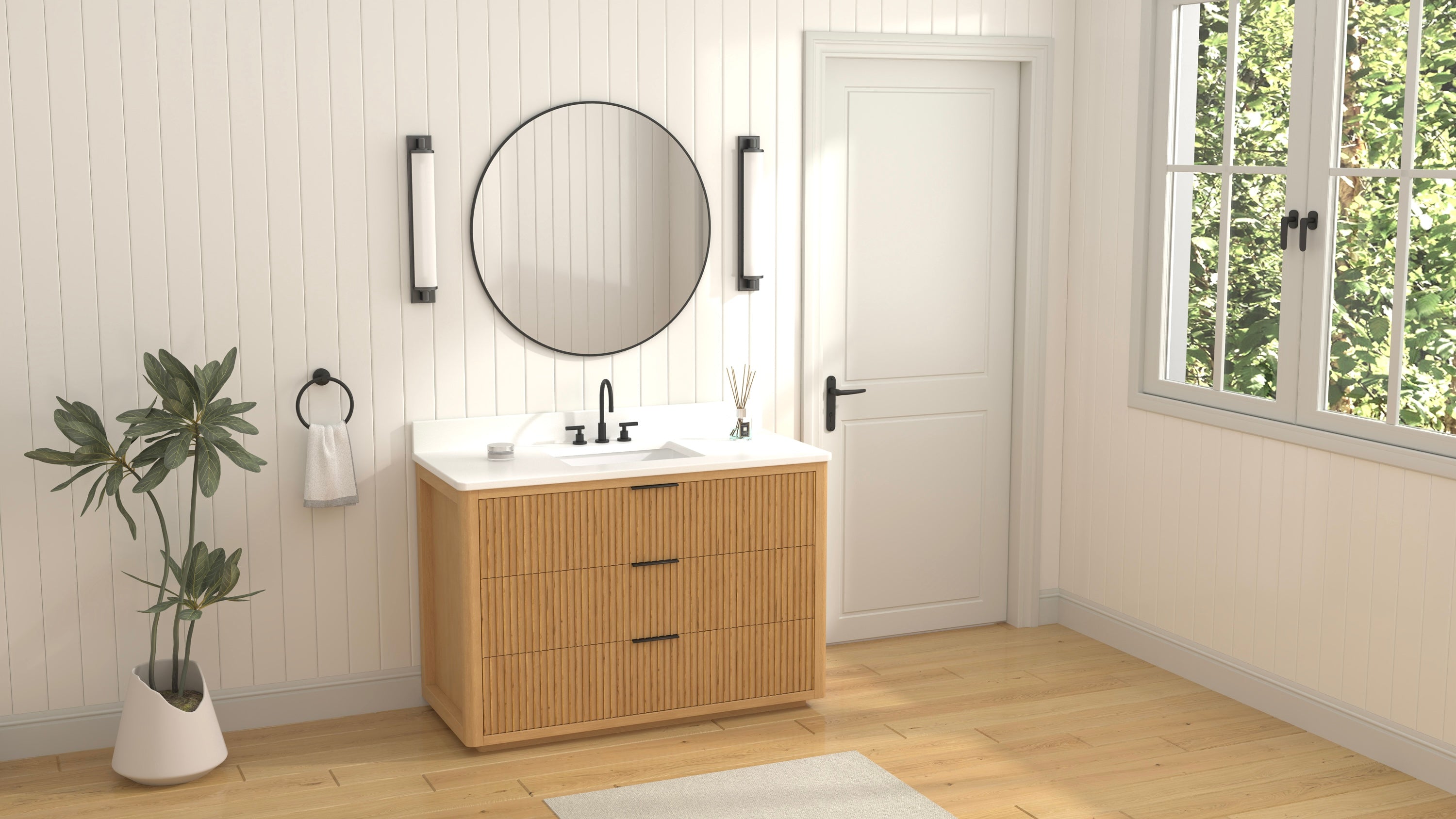 48 Inch Modern Golden Oak Coris Single Sink Bathroom Vanity With White Quartz Top