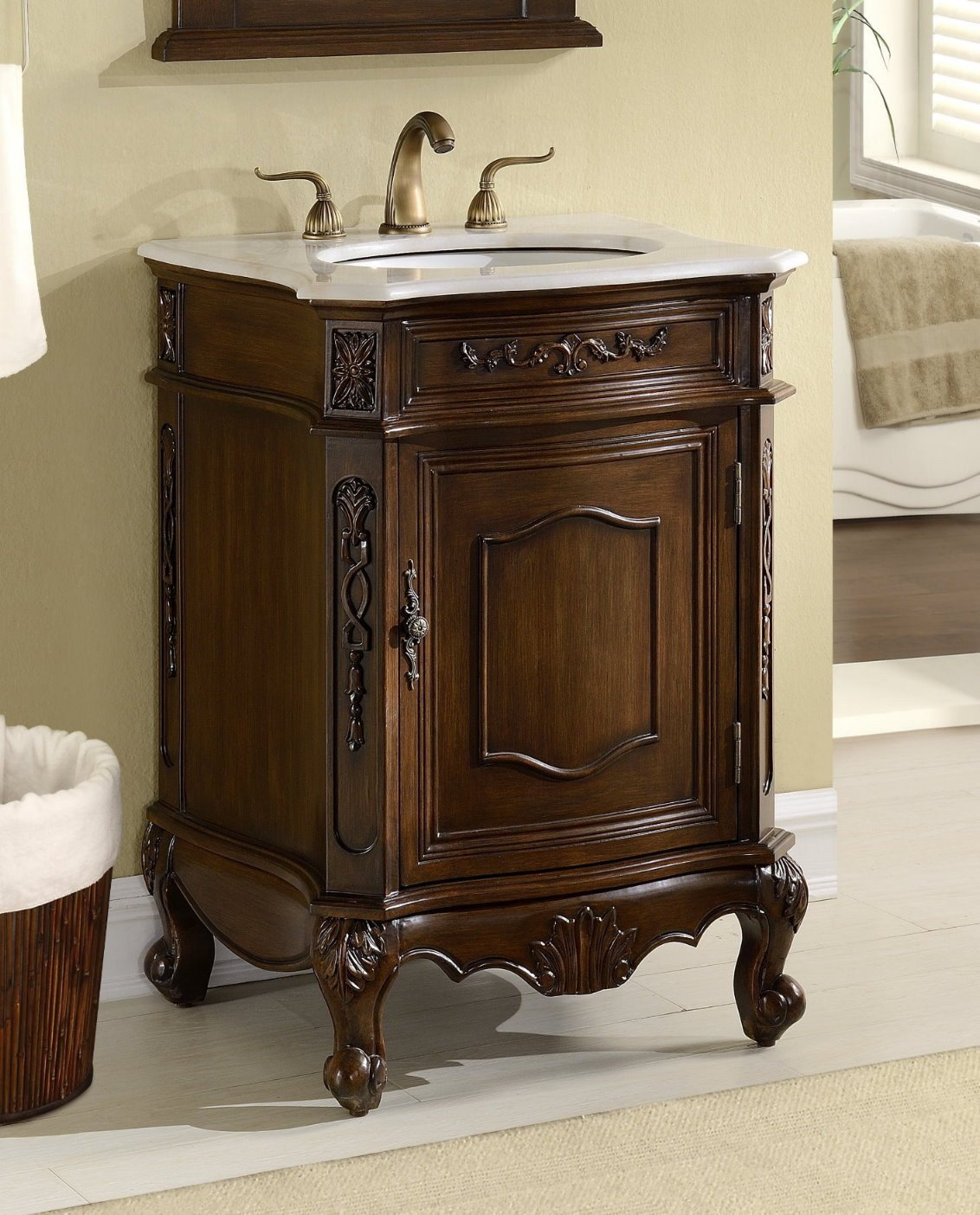 24 Inch Brown Classic Style Powder Room Debellis Small Bathroom Vanity