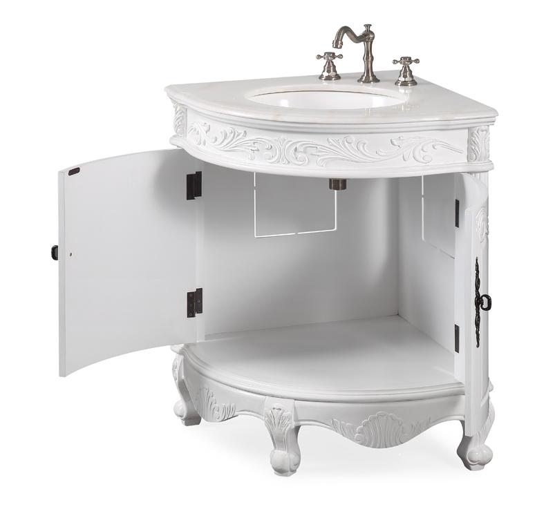 24 Inch Classic Style White Bayview Corner Bathroom Sink Vanity