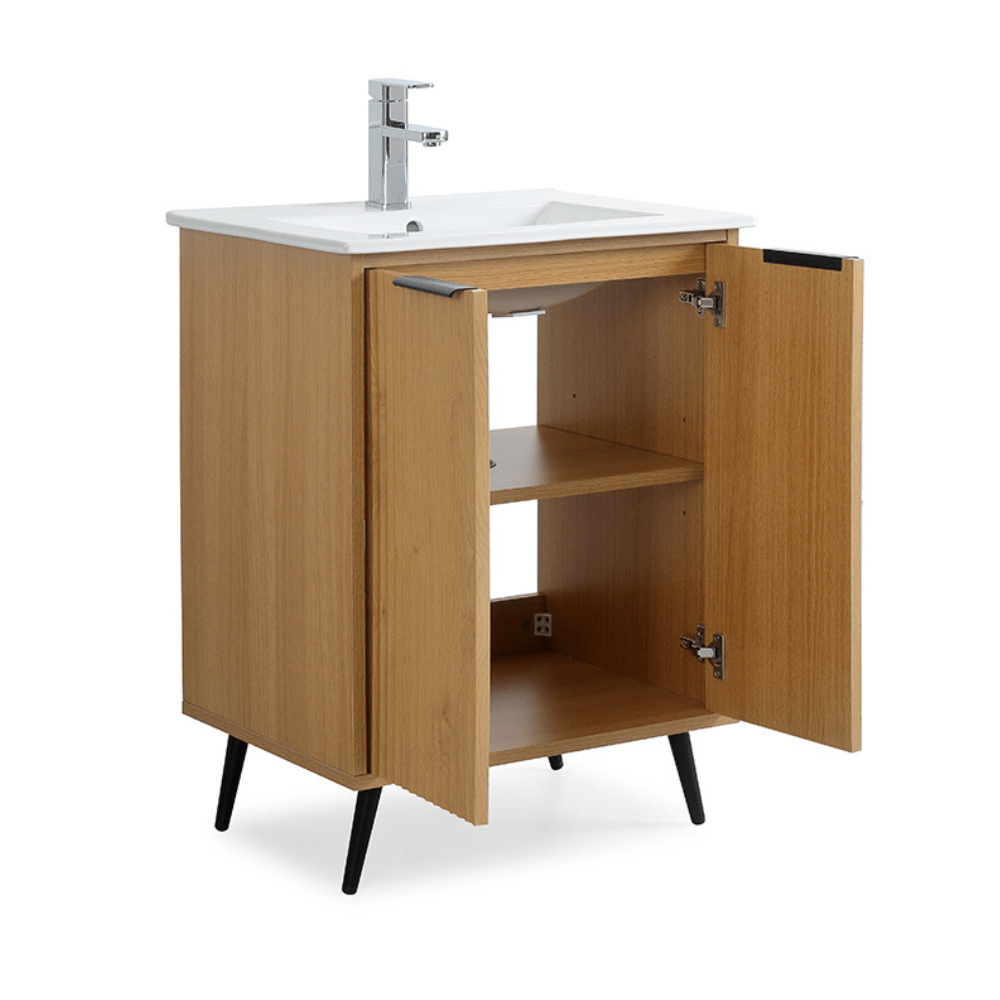 24 Inch Light Wood Finish Liora Single Bathroom Vanity with Intergrated Sink Top - Bentoncollections