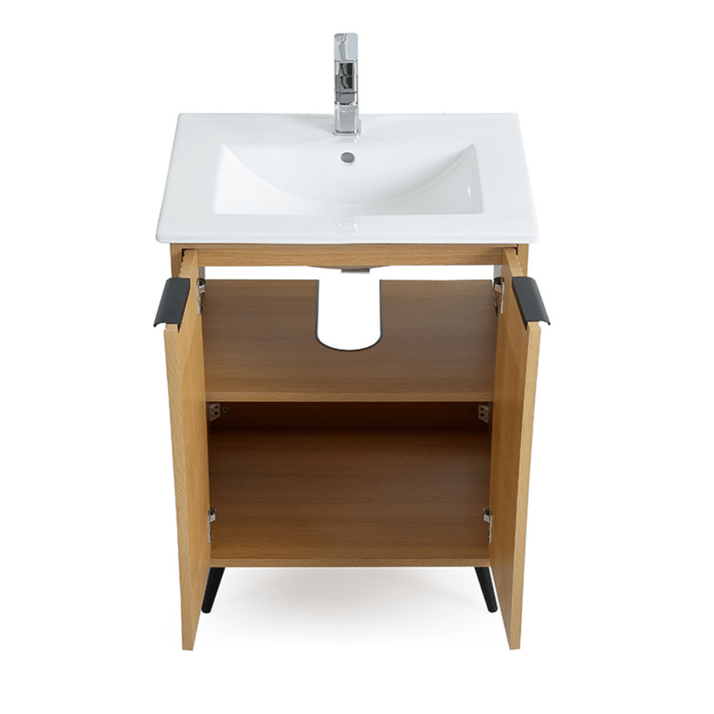 24 Inch Light Wood Finish Liora Single Bathroom Vanity with Intergrated Sink Top - Bentoncollections