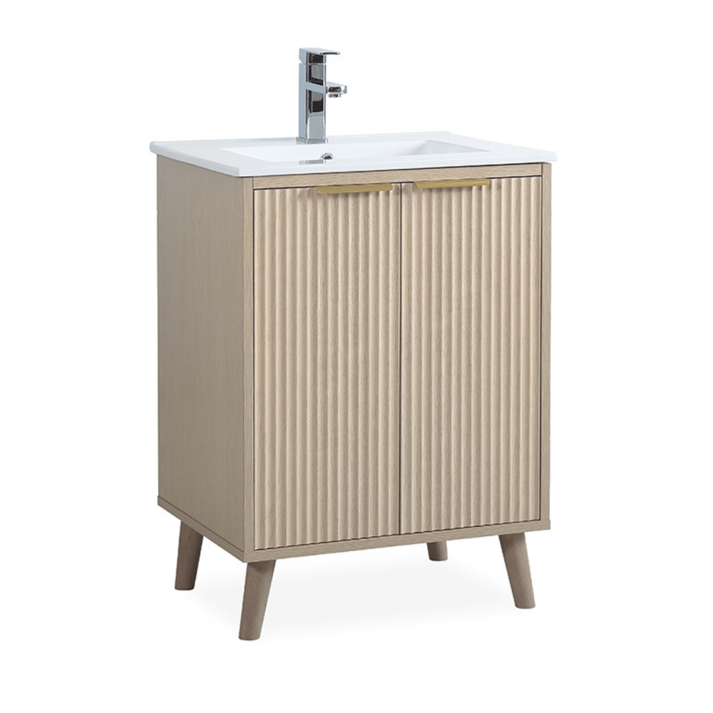 24 Inch Light Wood Finish Monra Single Bathroom Vanity with Intergrated Sink Top - Bentoncollections