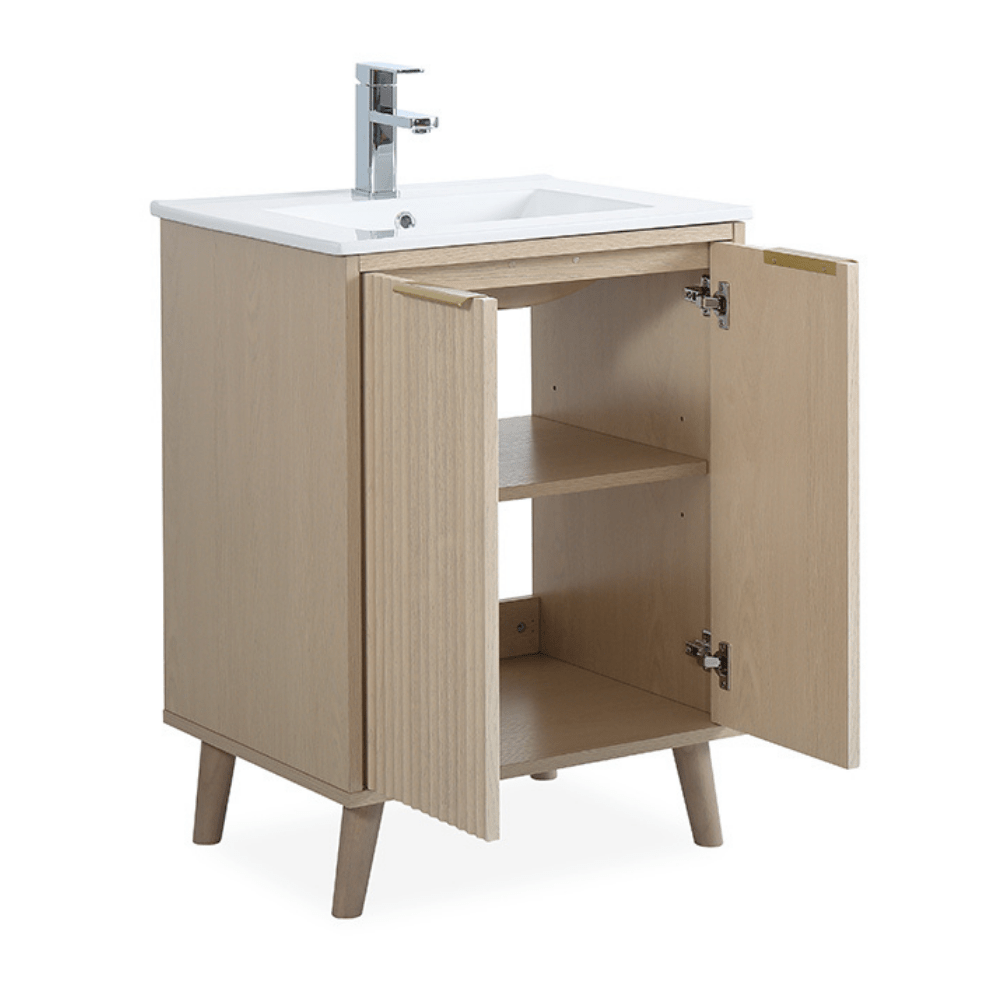 24 Inch Light Wood Finish Monra Single Bathroom Vanity with Intergrated Sink Top - Bentoncollections