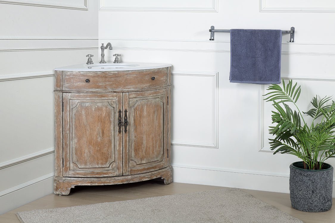 24 Inch Triadsville Freestanding Distressed Brown Corner Bathroom Sink Vanity - Bentoncollections