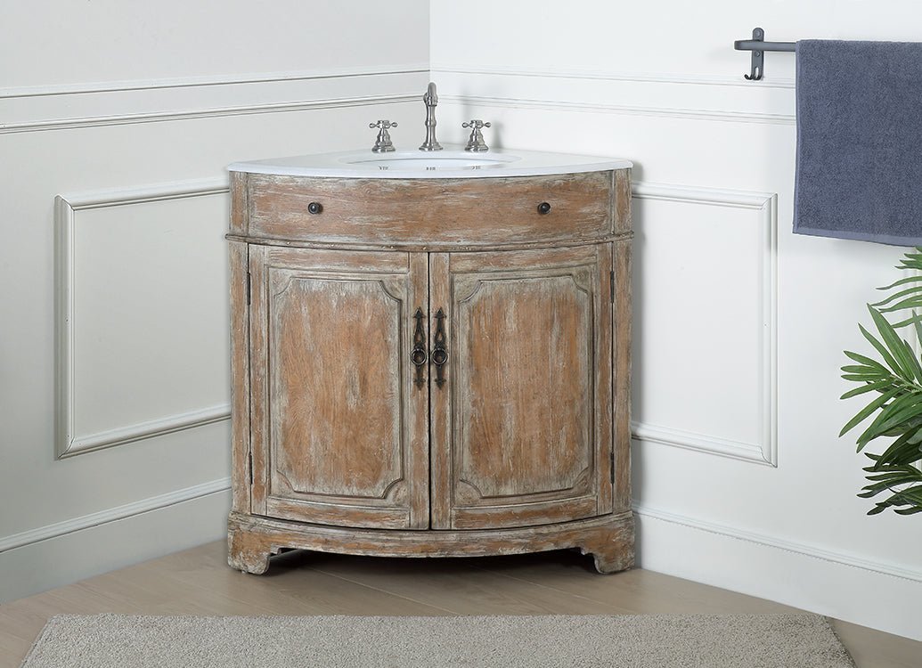 24 Inch Triadsville Freestanding Distressed Brown Corner Bathroom Sink Vanity - Bentoncollections