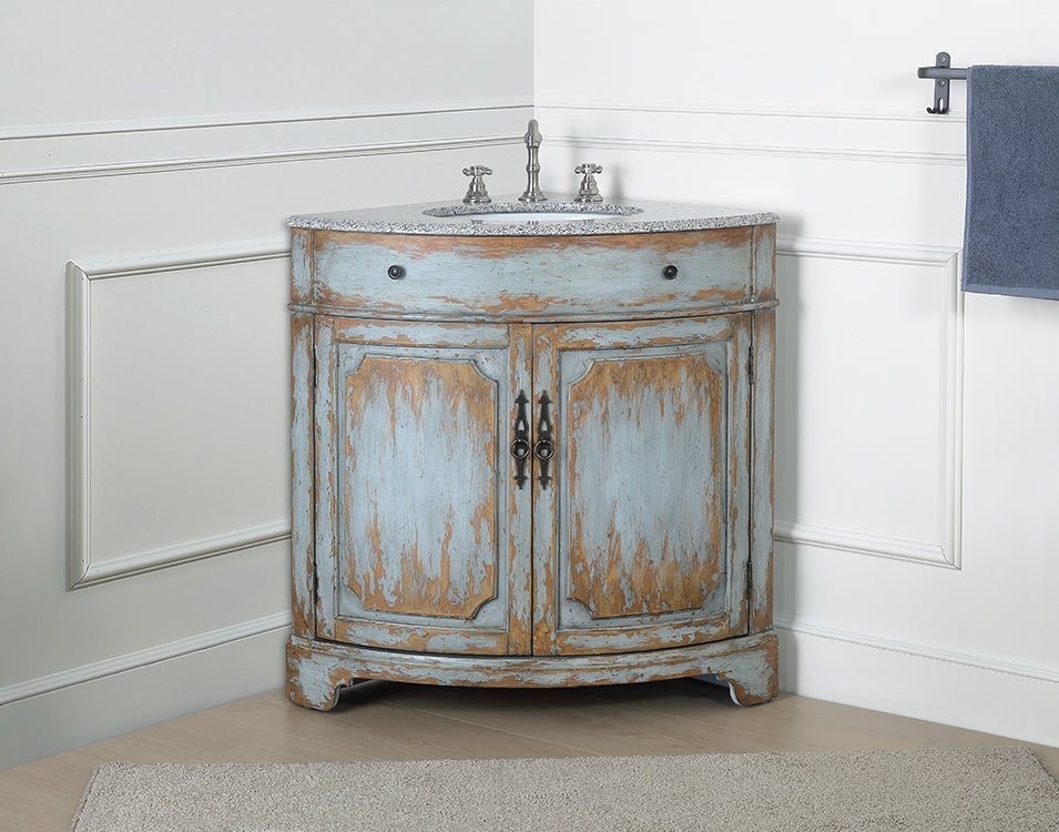 24 Inch Triadsville Freestanding Distressed Gray Corner Bathroom Sink Vanity - Bentoncollections
