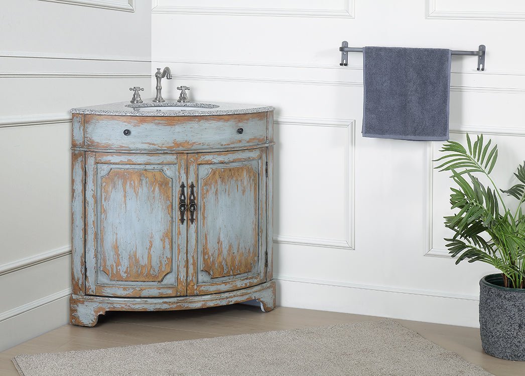 24 Inch Triadsville Freestanding Distressed Gray Corner Bathroom Sink Vanity - Bentoncollections