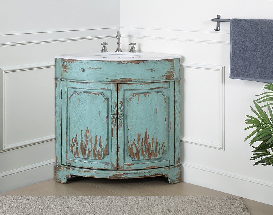24 Inch Triadsville Freestanding Distressed Light Blue Corner Bathroom Sink Vanity - Bentoncollections