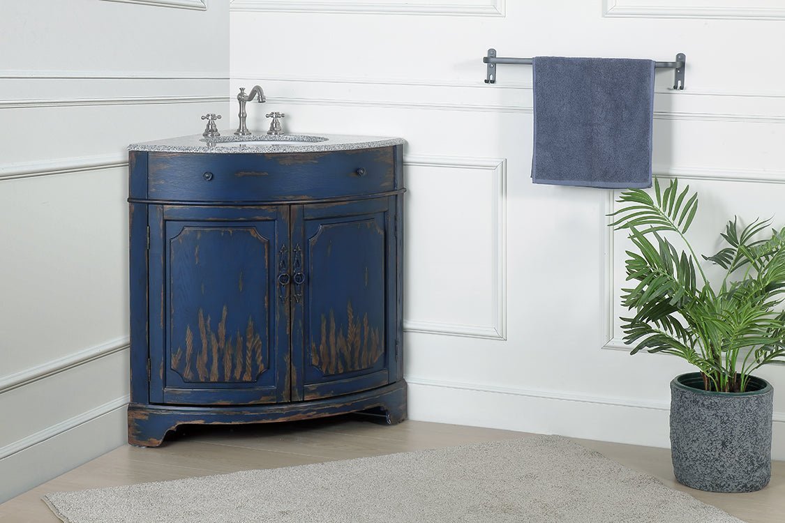 24 Inch Triadsville Freestanding Distressed Navy Blue Corner Bathroom Sink Vanity - Bentoncollections