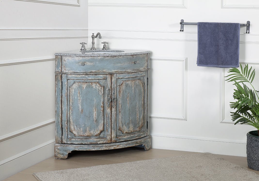24 Inch Triadsville Freestanding Distressed Rustic Gray Beach Style Corner Bathroom Sink Vanity - Bentoncollections