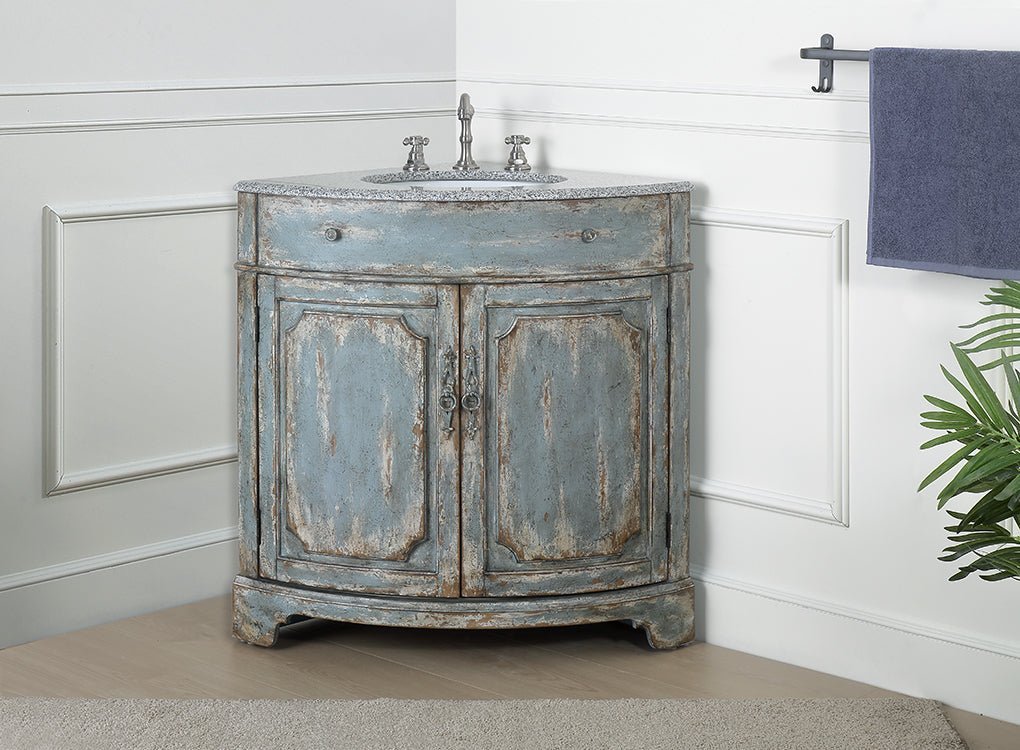24 Inch Triadsville Freestanding Distressed Rustic Gray Beach Style Corner Bathroom Sink Vanity - Bentoncollections