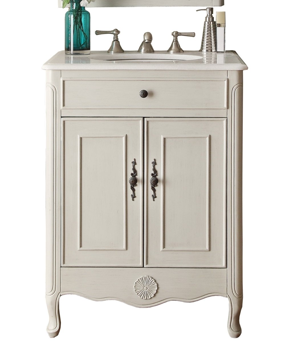 26 Inch Daleville Distressed Gray Cottage Style Small Bathroom Sink Vanity - Bentoncollections