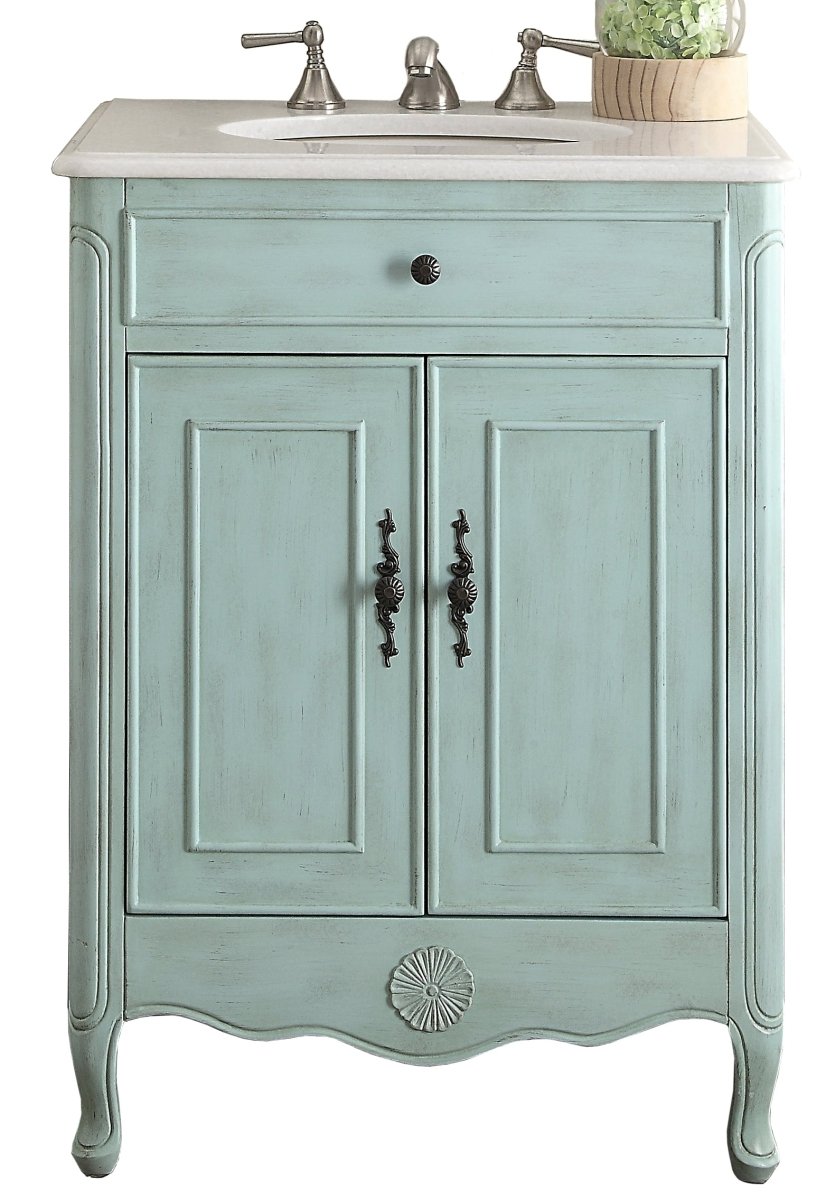 26 Inch Daleville Distressed Light Blue Cottage Style Small Bathroom Sink Vanity - Bentoncollections