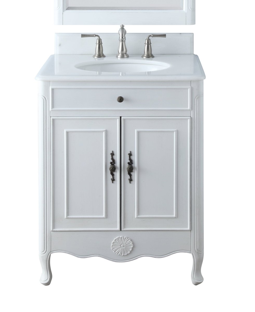 26 Inch Daleville Distressed White Cottage Style Small Bathroom Sink Vanity - Bentoncollections