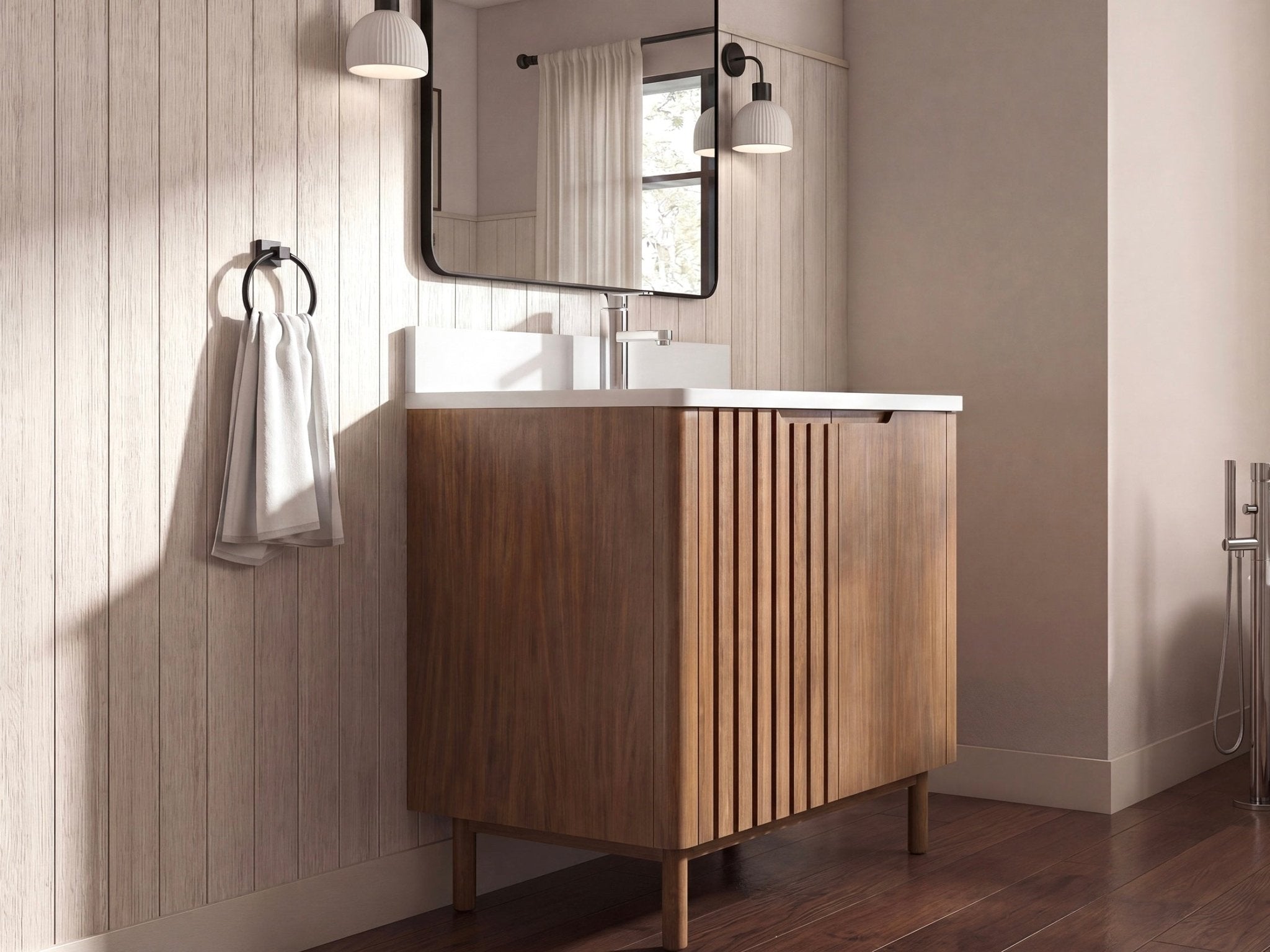 30 Inch Fume Single Sink Mango Warm Oak Brown Finish Bathroom Vanity With White Top