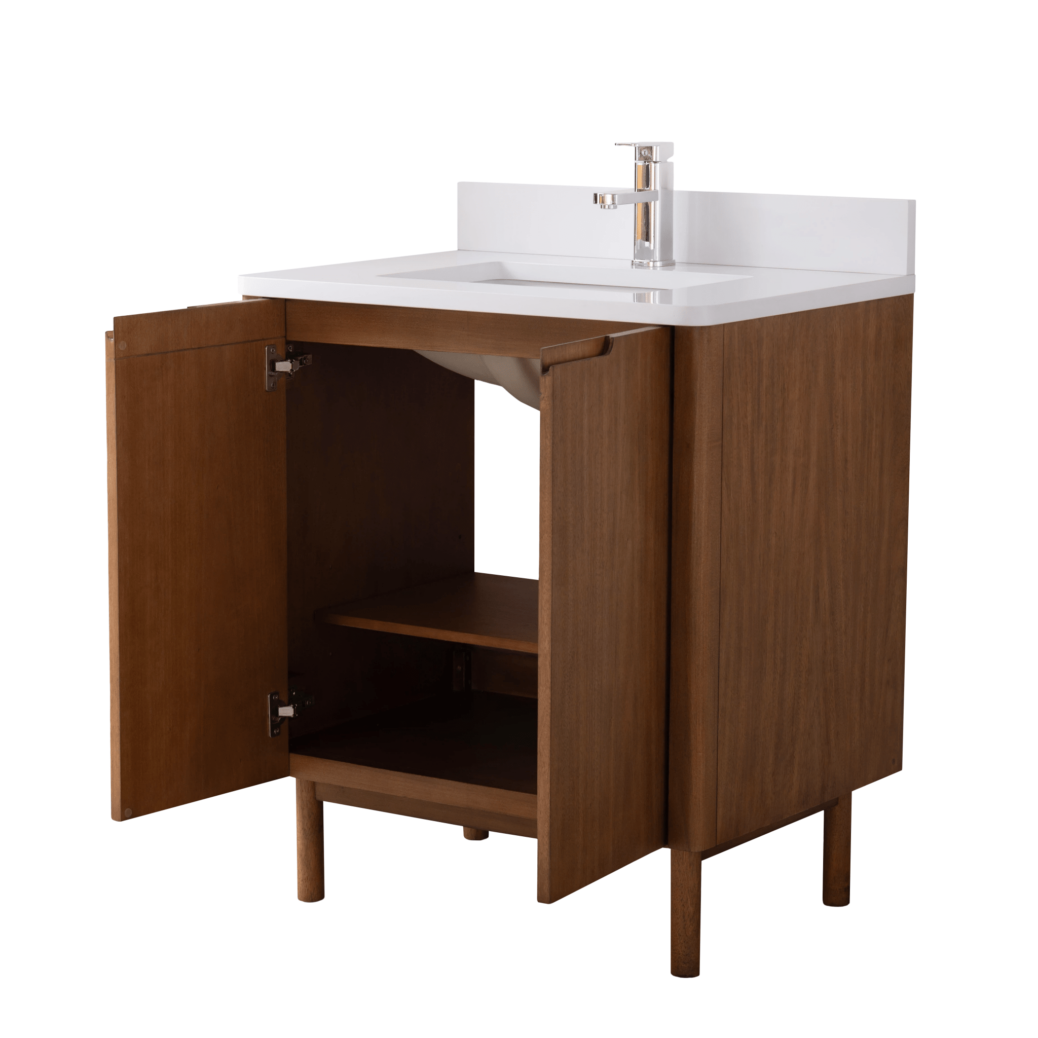 30 Inch Fume Single Sink Mango Warm Oak Brown Finish Bathroom Vanity With White Top