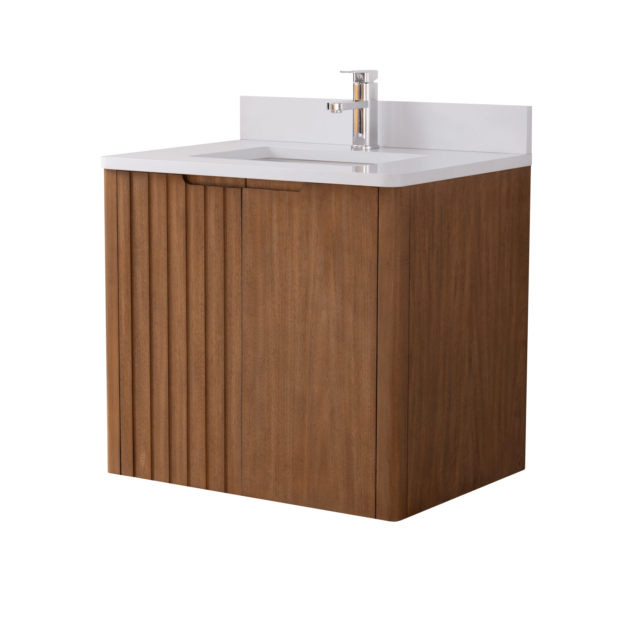 30 Inch Fume Single Sink Mango Warm Oak Brown Finish Wall Mount Floating Style Bathroom Vanity
