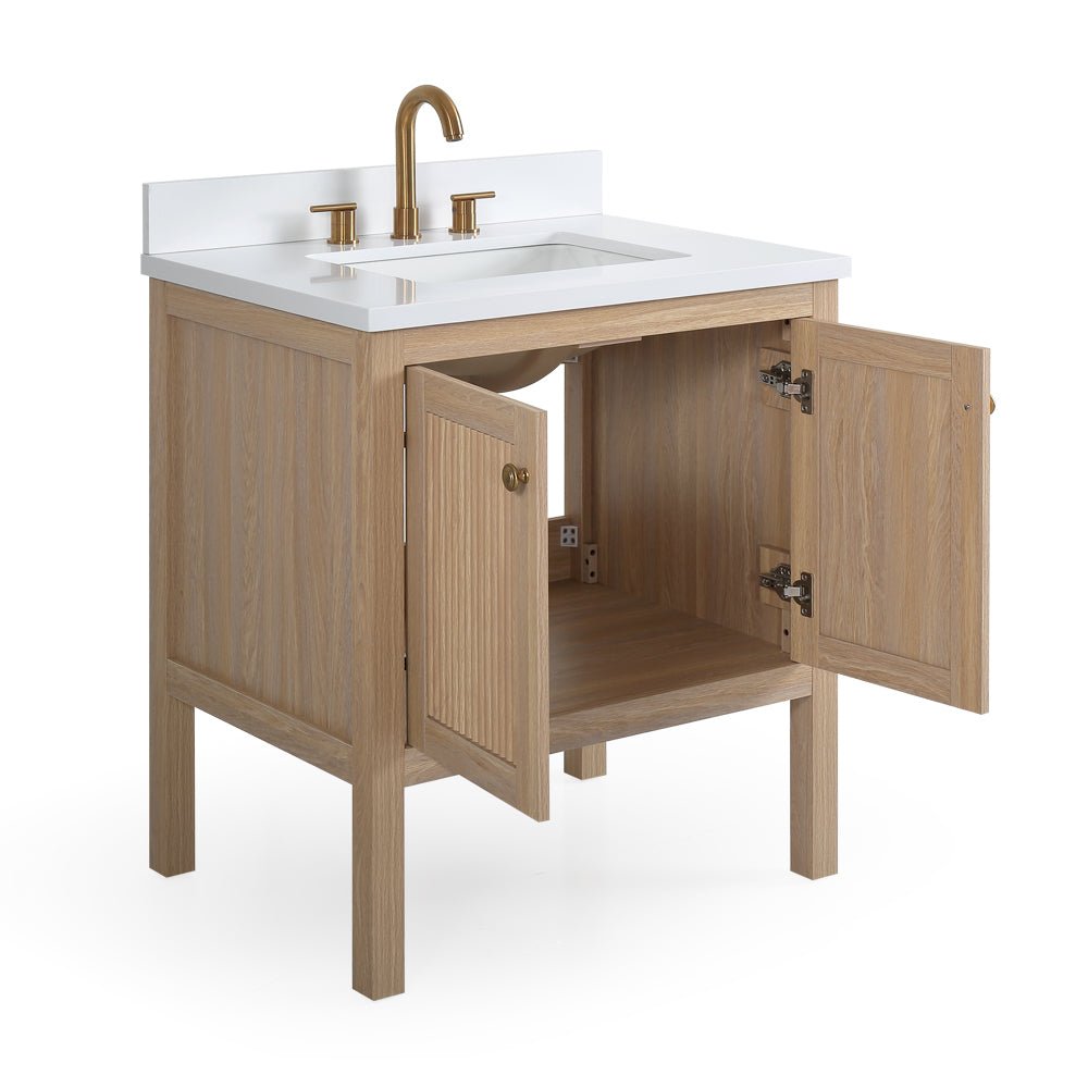 30 Inch Modern Light Oak Sera Single Sink Bathroom Vanity With White Quartz Top
