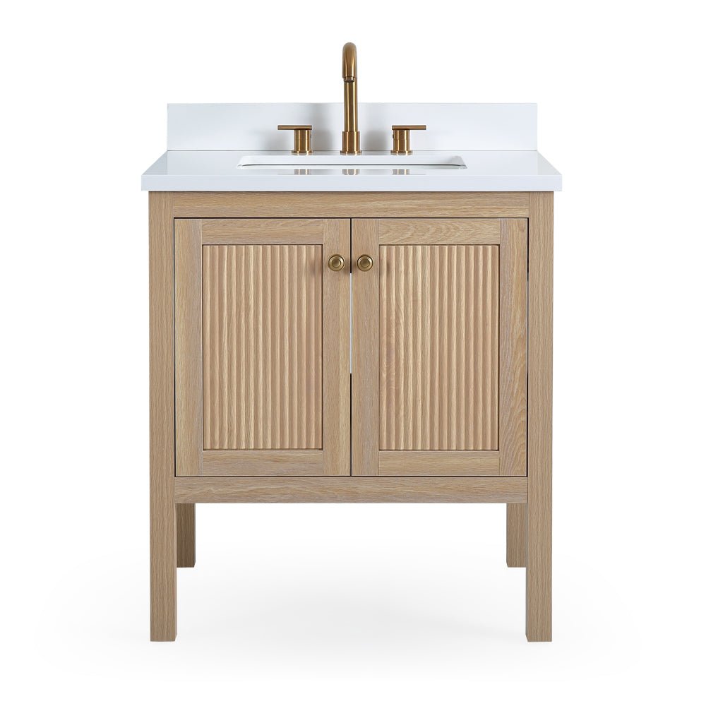 30 Inch Modern Light Oak Sera Single Sink Bathroom Vanity With White Quartz Top