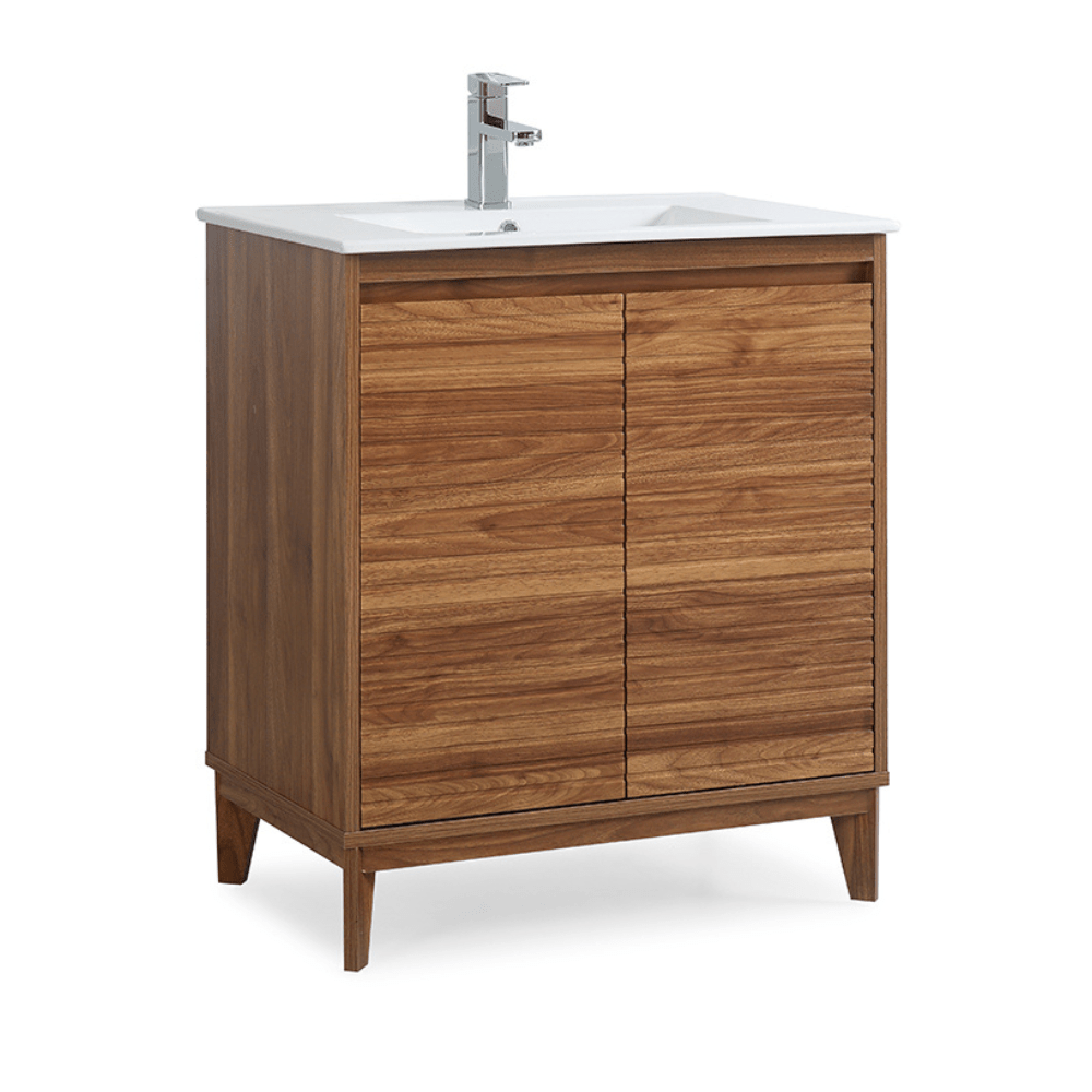 30 inch Modern Style Natural Walnut Finish Zano Bathroom Sink Vanity With Intergated Sink Top - Bentoncollections