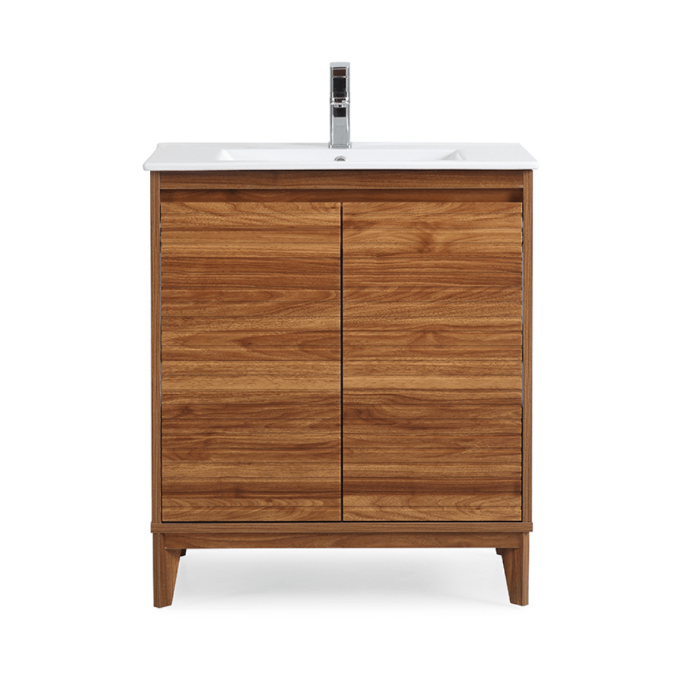 30 inch Modern Style Natural Walnut Finish Zano Bathroom Sink Vanity With Intergated Sink Top - Bentoncollections