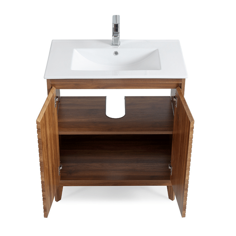 30 inch Modern Style Natural Walnut Finish Zano Bathroom Sink Vanity With Intergated Sink Top - Bentoncollections