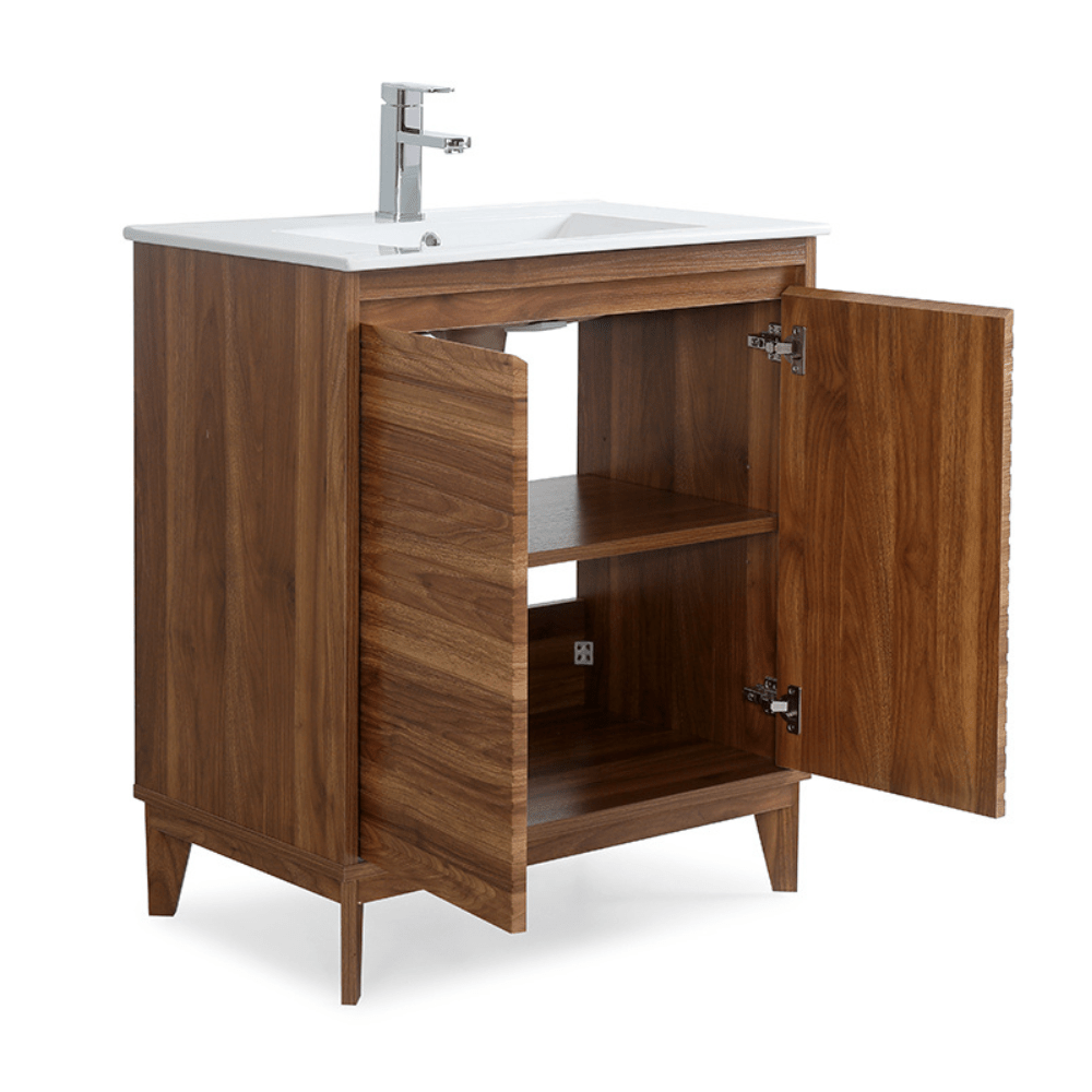 30 inch Modern Style Natural Walnut Finish Zano Bathroom Sink Vanity With Intergated Sink Top - Bentoncollections