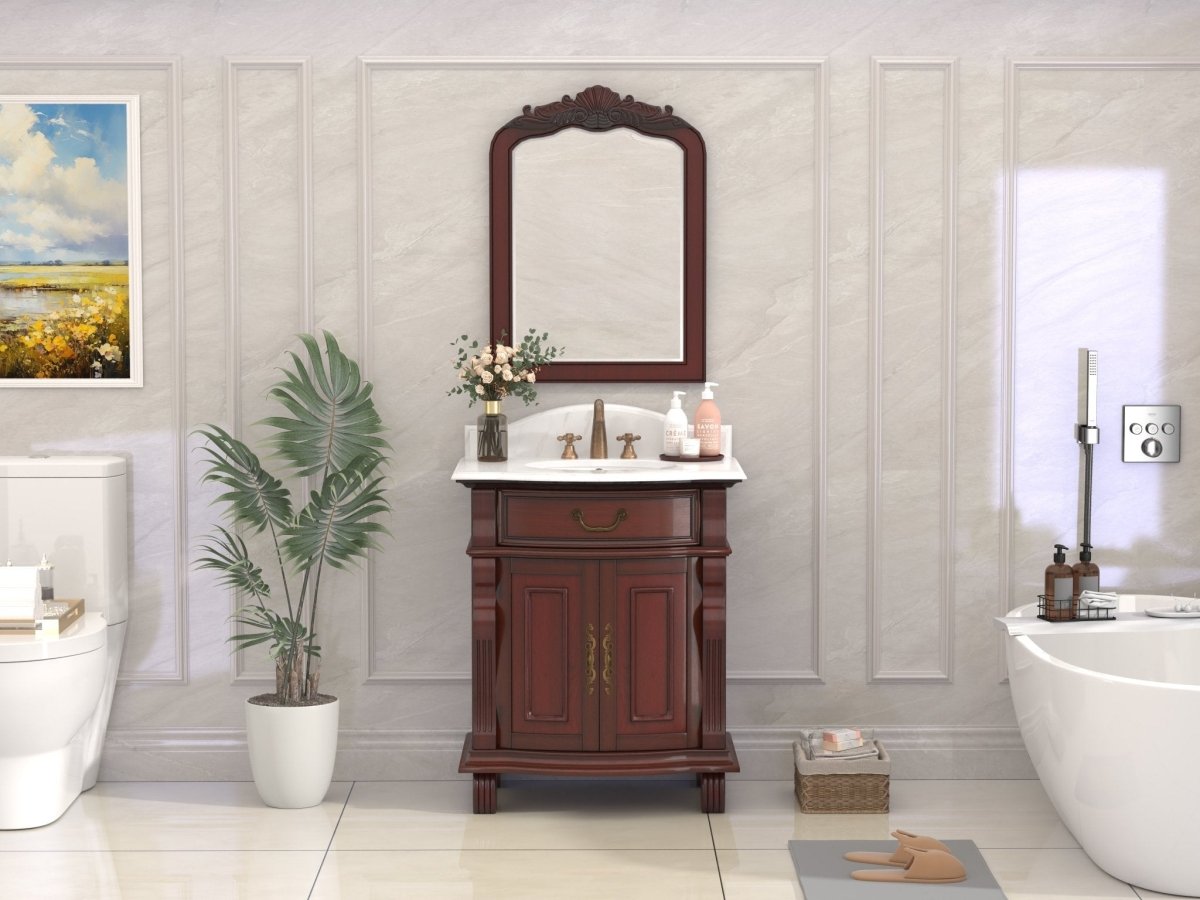 30 Inch Traditional Style Solid Wood Hopkinton Single Sink Bathroom Vanity With Stone top - Bentoncollections
