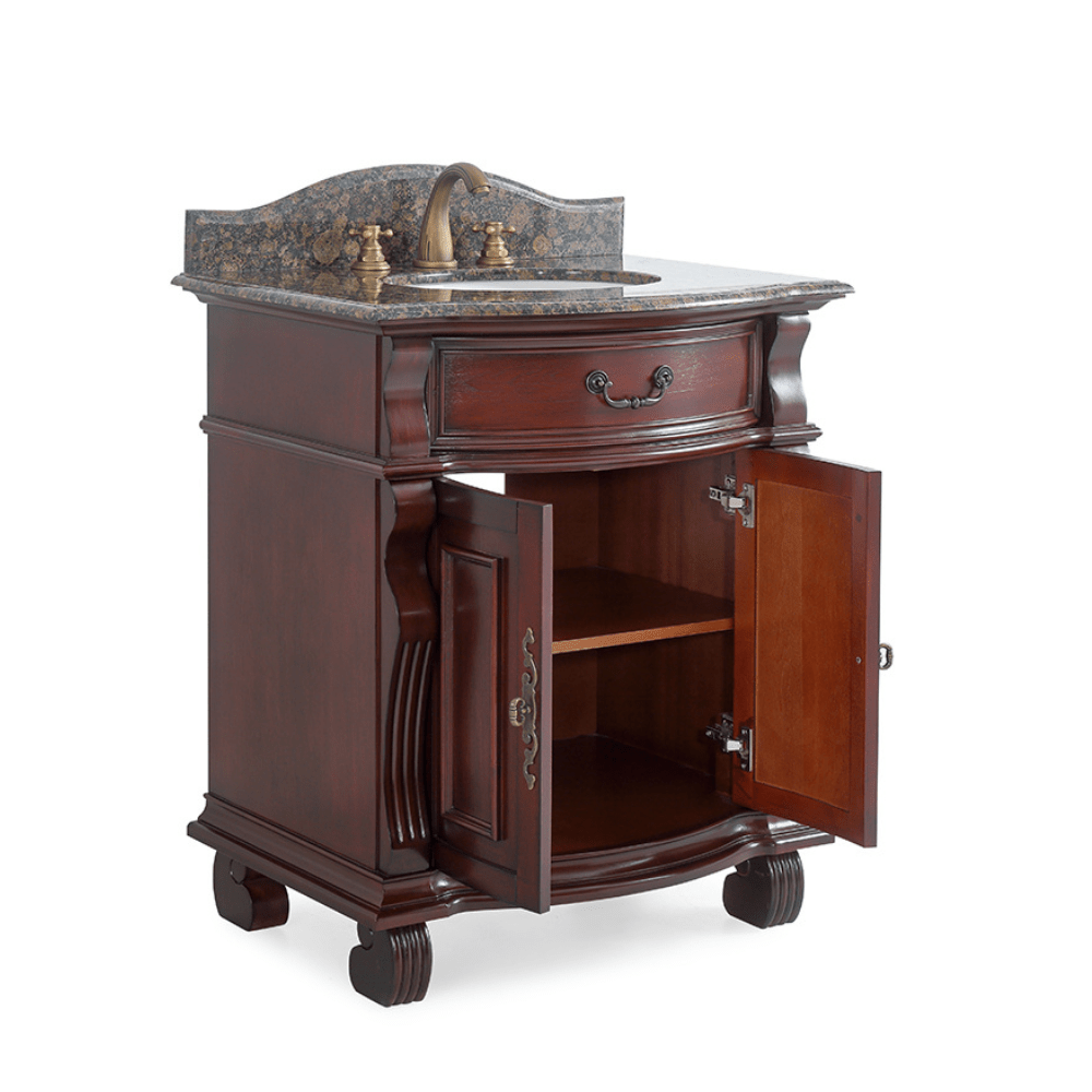30 Inch Traditional Style Solid Wood Hopkinton Single Sink Bathroom Vanity With Stone top - Bentoncollections