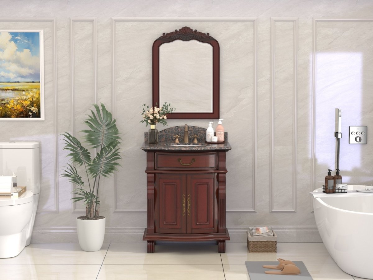 30 Inch Traditional Style Solid Wood Hopkinton Single Sink Bathroom Vanity With Stone top - Bentoncollections