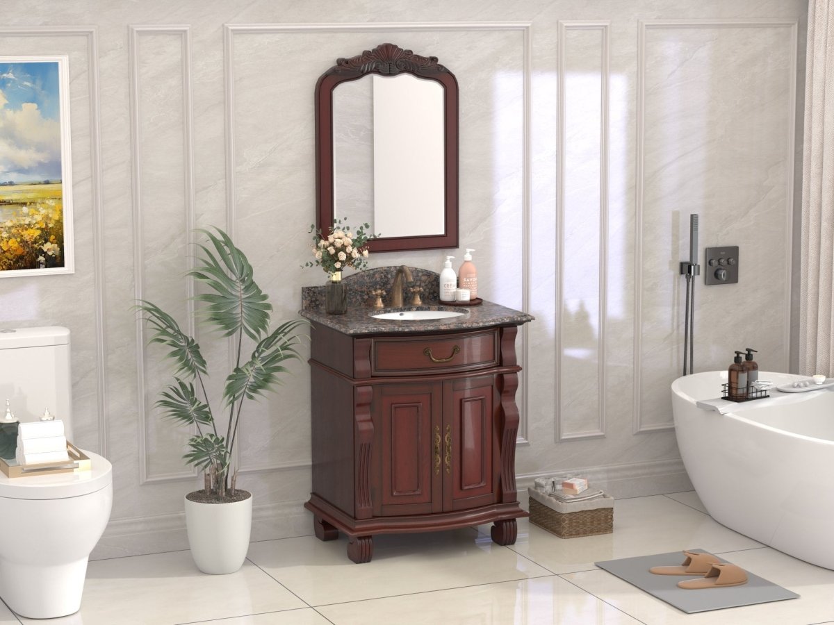 30 Inch Traditional Style Solid Wood Hopkinton Single Sink Bathroom Vanity With Stone top - Bentoncollections