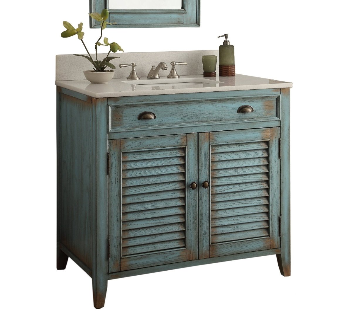 36 Inch Abbeville Farmhouse Style Distressed Blue Bathroom Vanity - Bentoncollections