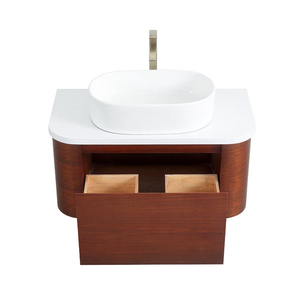 36 inch Cherry Brown Wall Mount Vessel Sink Style Velo Bathroom Sink Vanity - Bentoncollections
