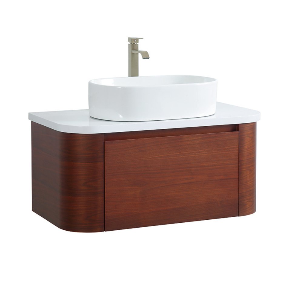 36 inch Cherry Brown Wall Mount Vessel Sink Style Velo Bathroom Sink Vanity - Bentoncollections