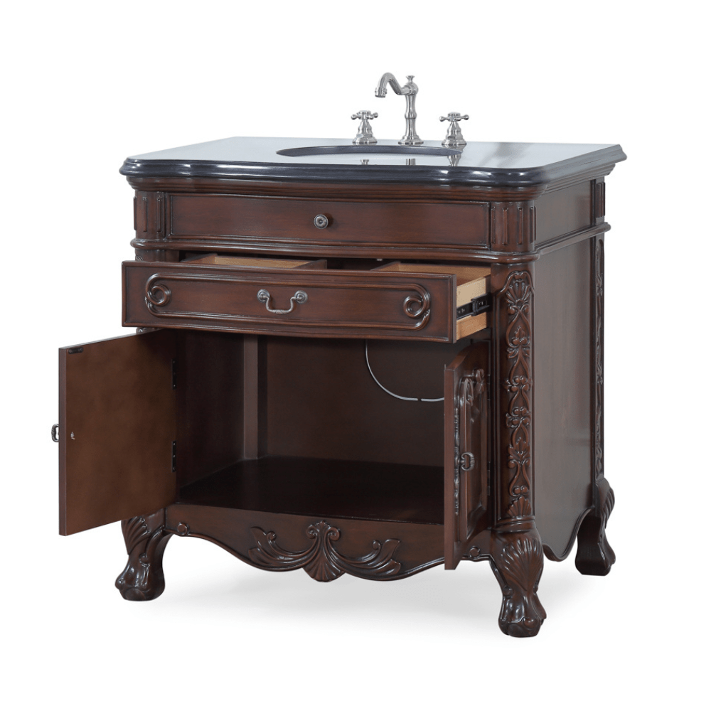 36 Inch Mahogany Wood Classic Style Madison Black Granite Countertop Bathroom Sink Vanity