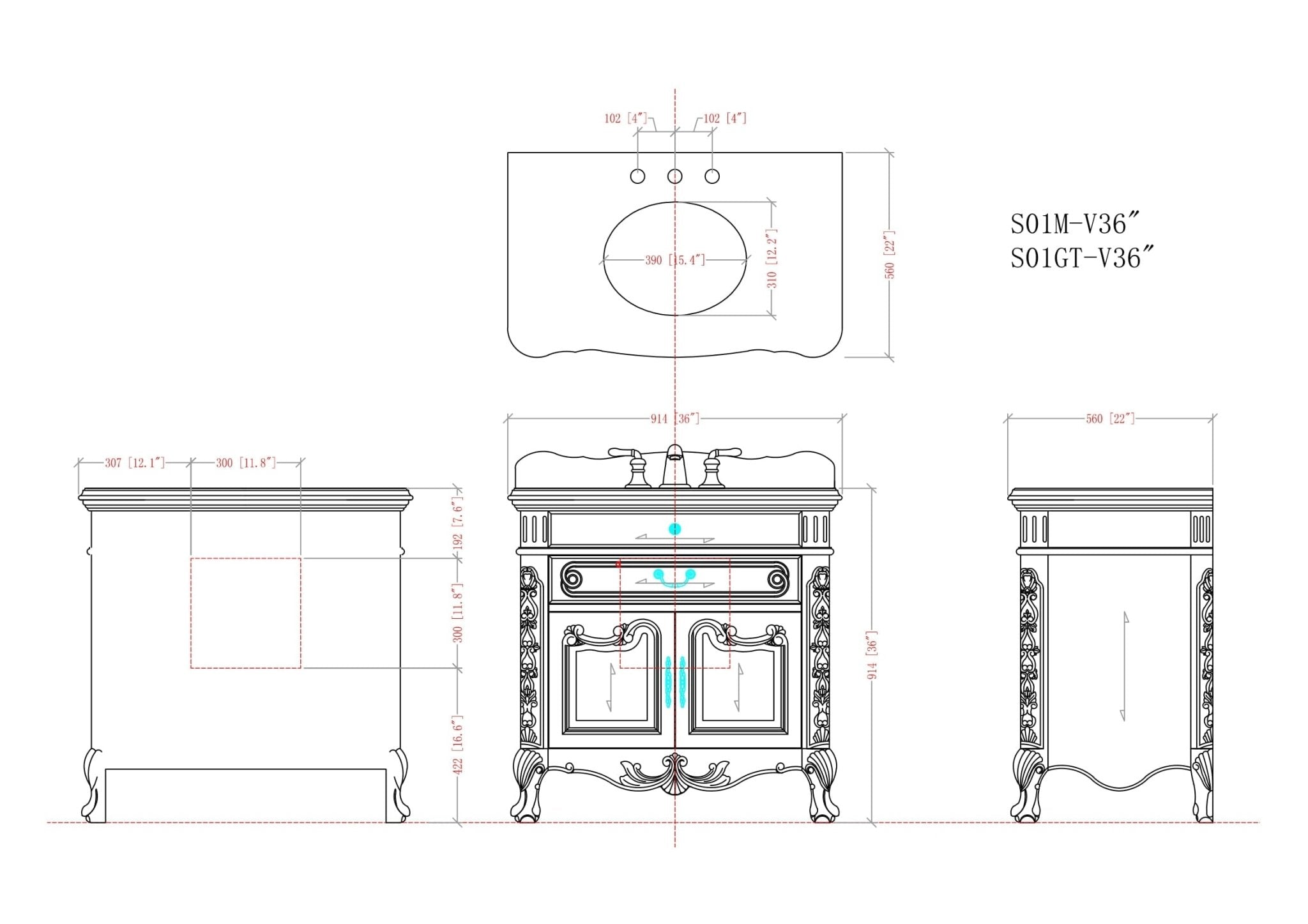 36 Inch Mahogany Wood Classic Style Madison Black Granite Countertop Bathroom Sink Vanity