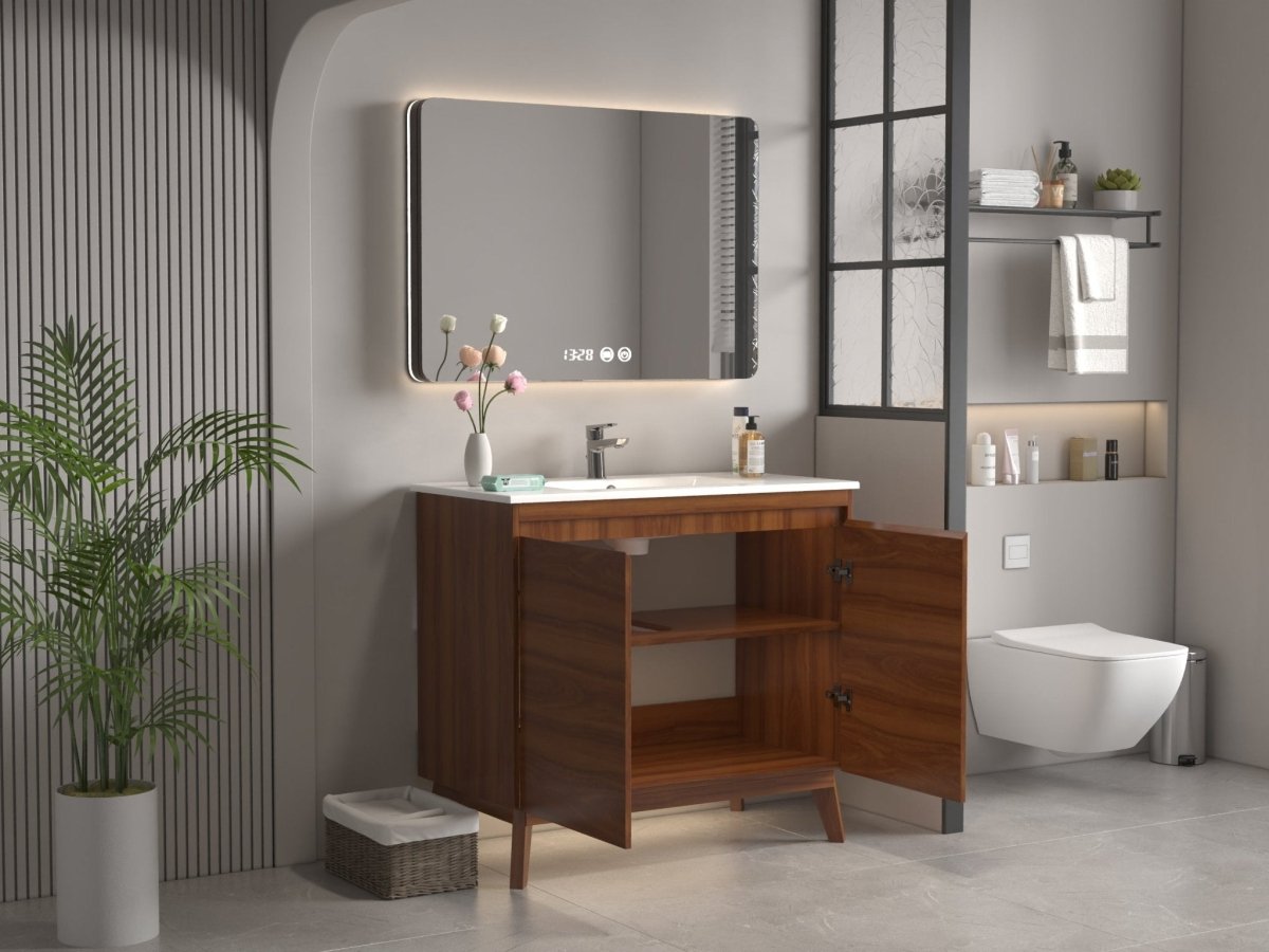 36 inch Modern Style Cherry Brown Zaren Bathroom Sink Vanity - Bentoncollections