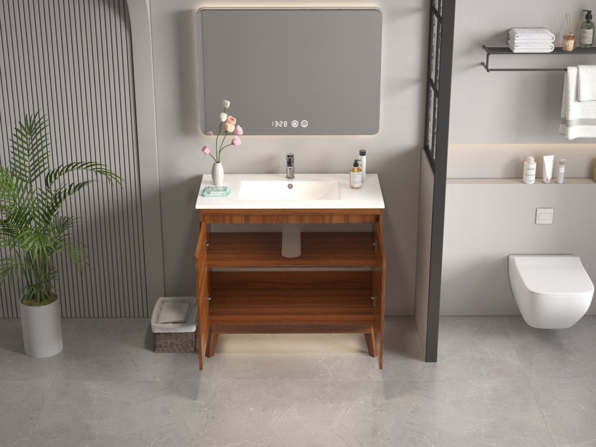 36 inch Modern Style Cherry Brown Zaren Bathroom Sink Vanity - Bentoncollections
