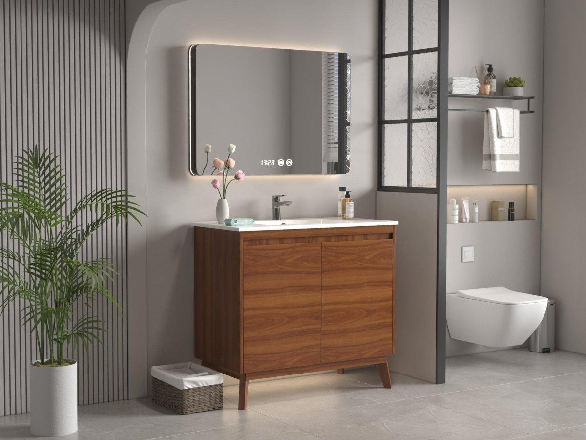 36 inch Modern Style Cherry Brown Zaren Bathroom Sink Vanity - Bentoncollections