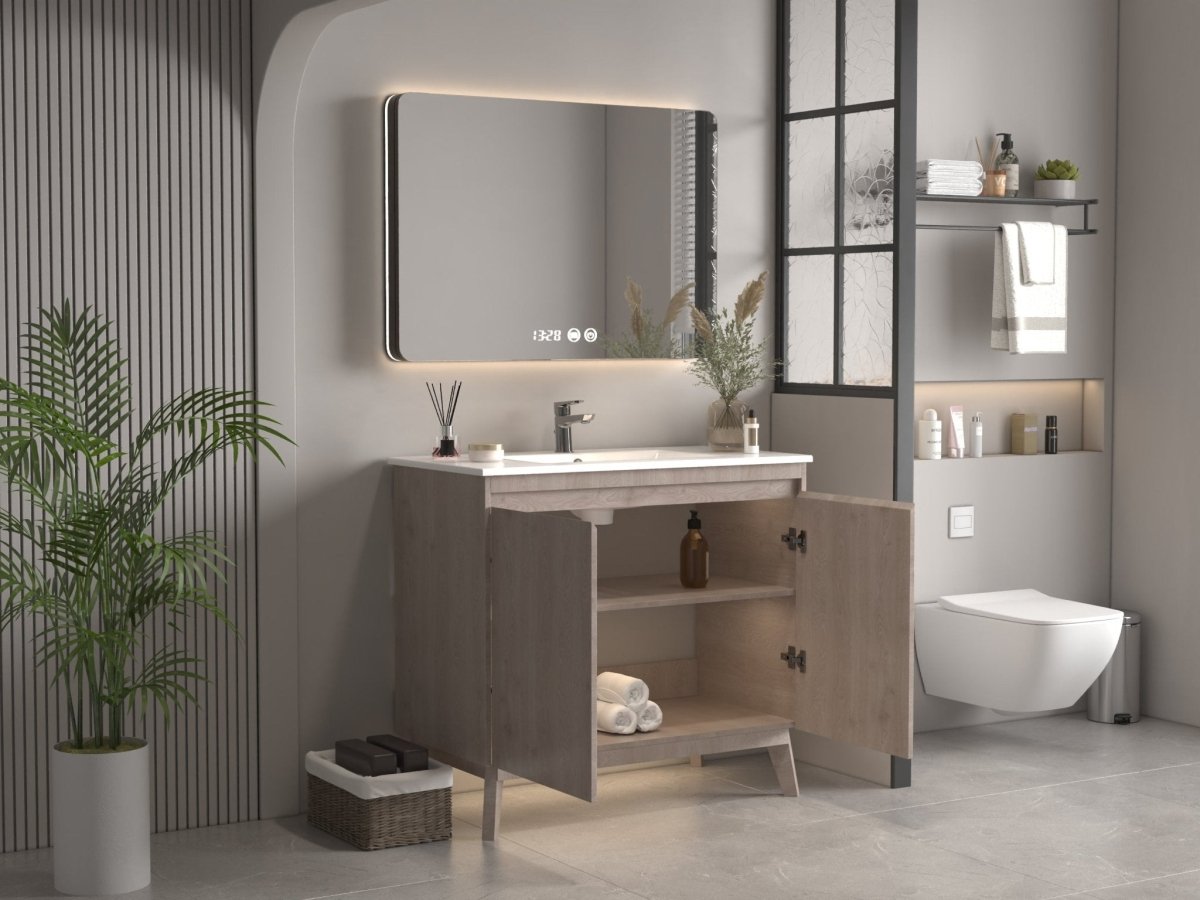36 inch Modern Style Oak Wood Finish Zaren Bathroom Sink Vanity - Bentoncollections
