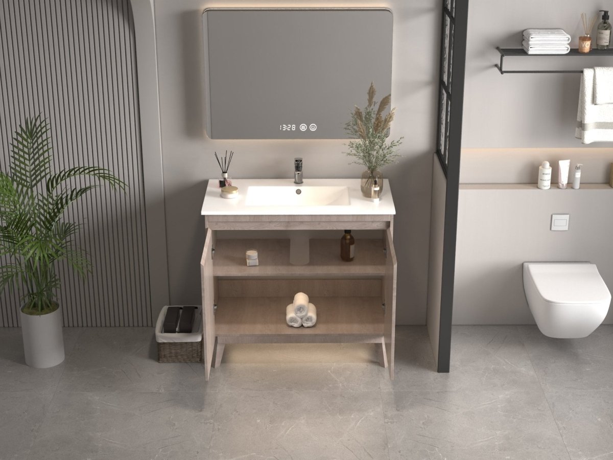 36 inch Modern Style Oak Wood Finish Zaren Bathroom Sink Vanity - Bentoncollections