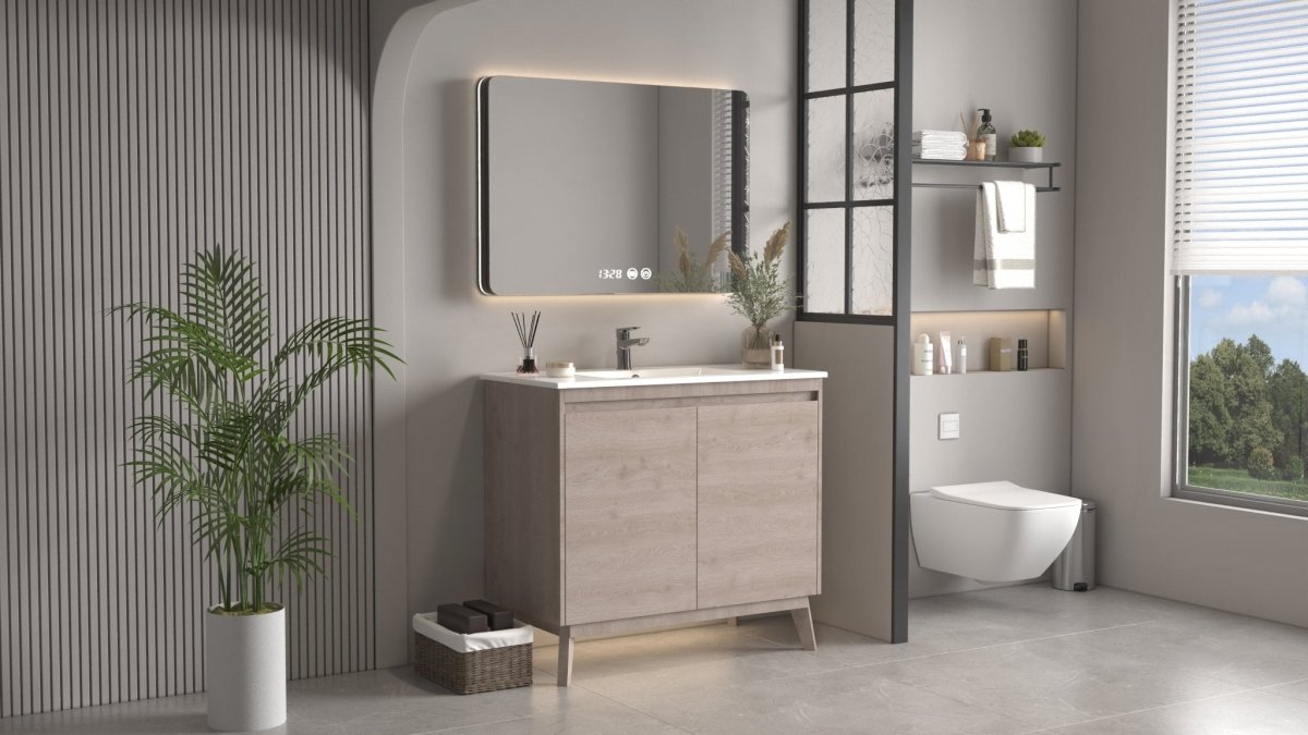 36 inch Modern Style Oak Wood Finish Zaren Bathroom Sink Vanity - Bentoncollections