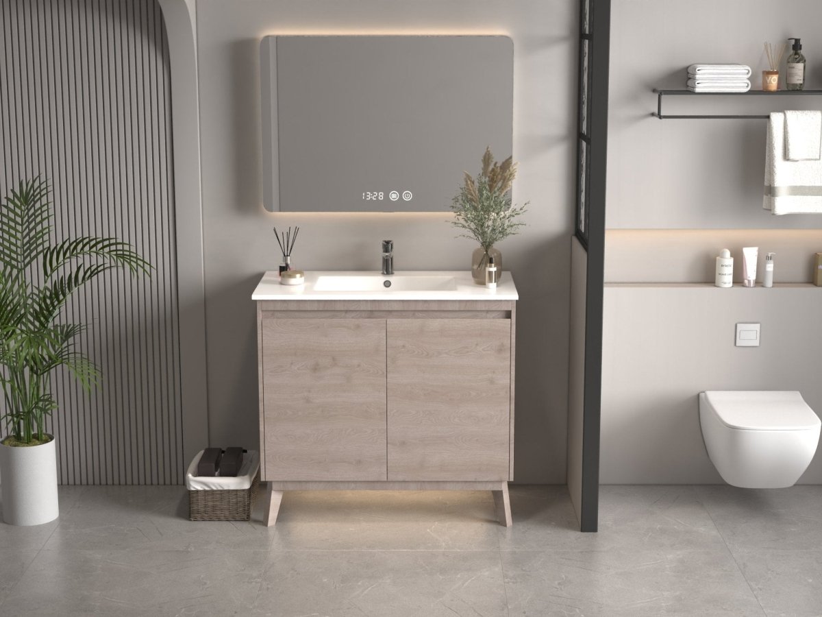 36 inch Modern Style Oak Wood Finish Zaren Bathroom Sink Vanity - Bentoncollections