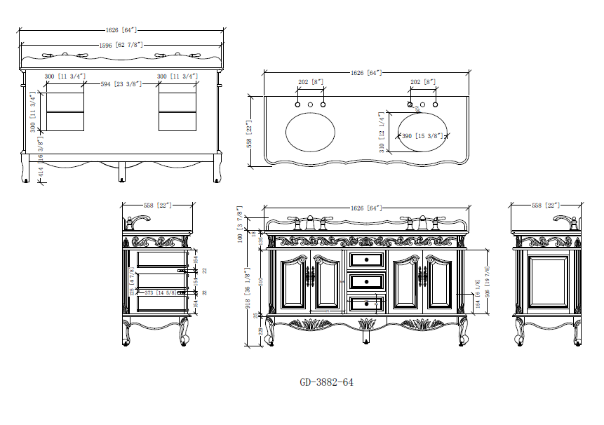 64 Inch Antique White Traditional Style Double Sink White Top Beckham Bathroom Vanity