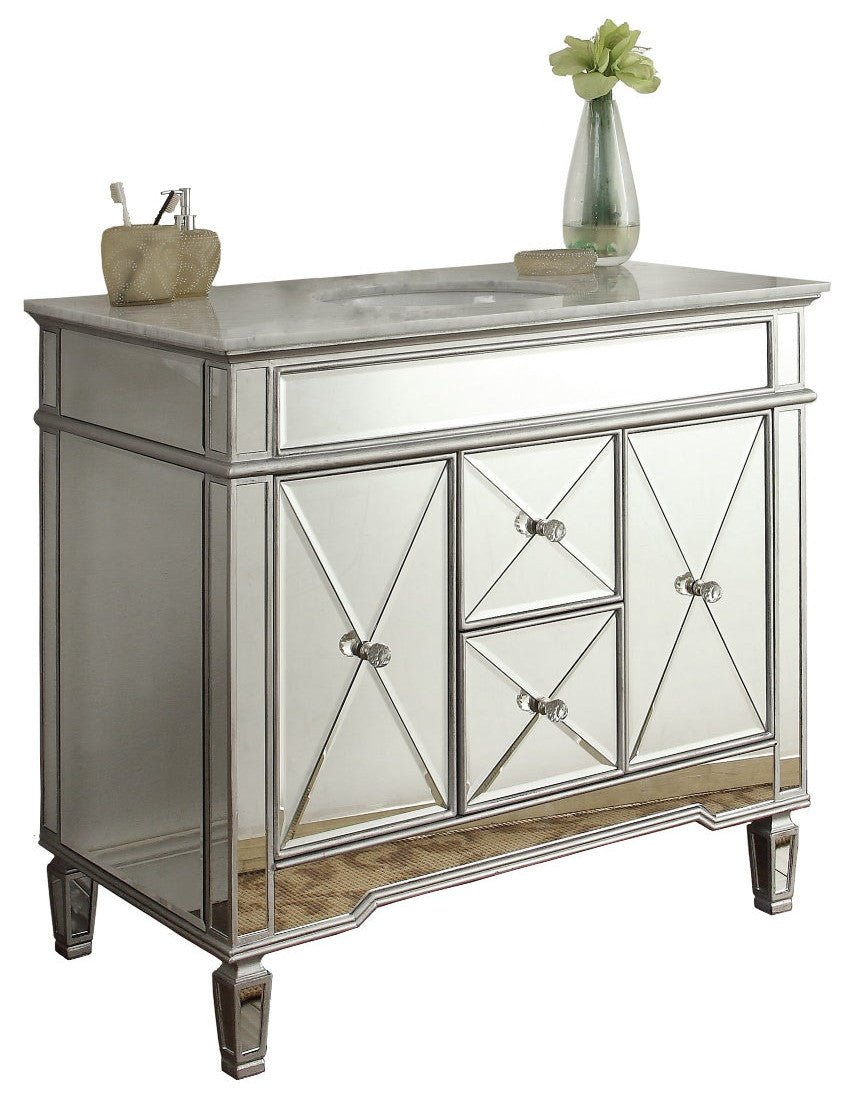 40" Benton Collection Mirrored Style Adelia Single Sink Bathroom Vanity with Carrara Top DH - 13Q332 - Bentoncollections