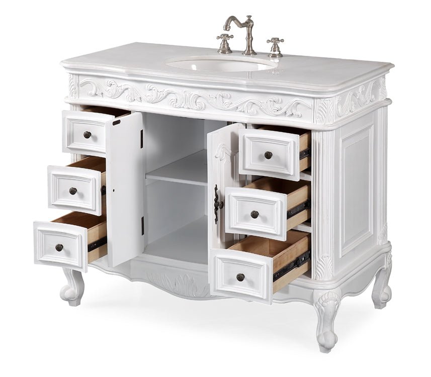 42 Inch Antique White Traditional Style Single Sink Beckham Bathroom Vanity