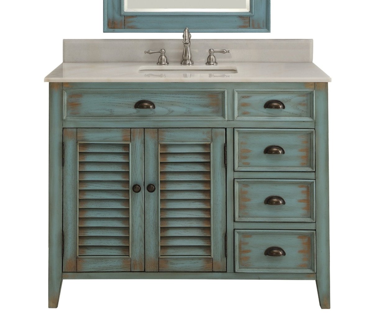 42 Inch Abbeville Farmhouse Style Distressed Blue Bathroom Vanity - Bentoncollections